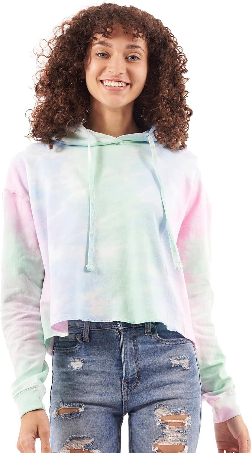 imageBrisco Brands Womens Tie Dye Crop Hoodie Colorful Cloud Fleece Drawstring Hooded Pullover SweatshirtMidsummer Magic
