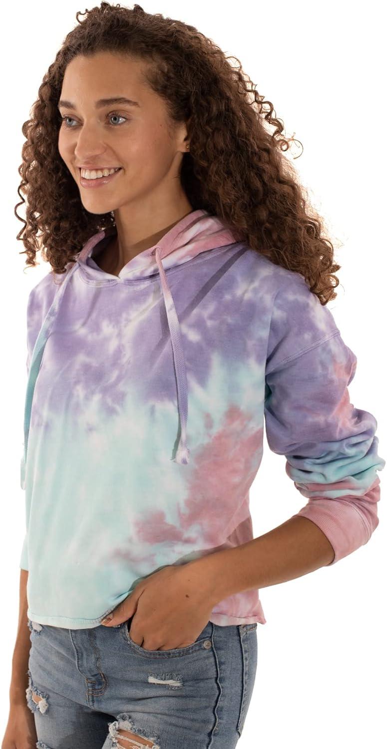 imageBrisco Brands Womens Tie Dye Crop Hoodie Colorful Cloud Fleece Drawstring Hooded Pullover SweatshirtSugar Rush