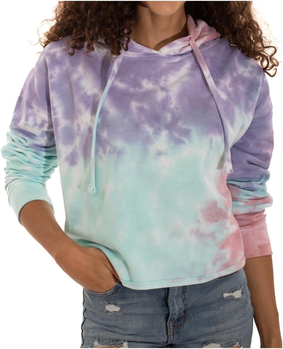 imageBrisco Brands Womens Tie Dye Crop Hoodie Colorful Cloud Fleece Drawstring Hooded Pullover SweatshirtSugar Rush