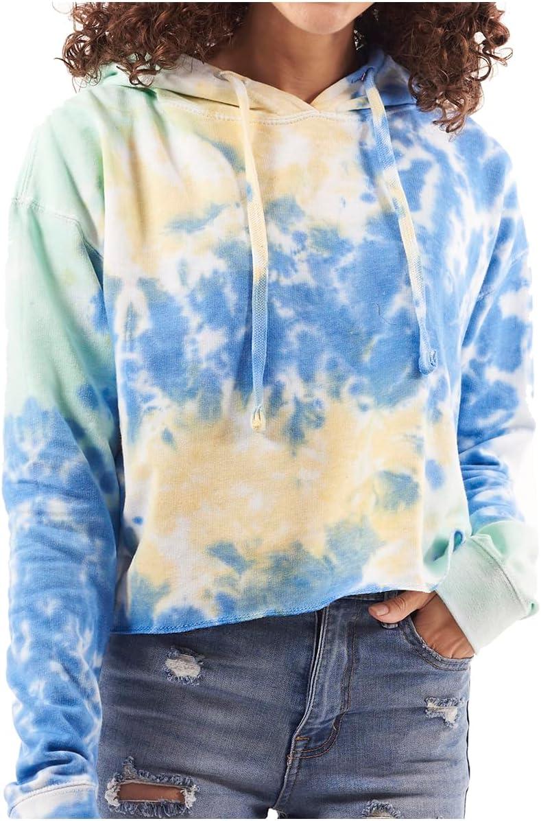 imageBrisco Brands Womens Tie Dye Crop Hoodie Colorful Cloud Fleece Drawstring Hooded Pullover SweatshirtSunshower