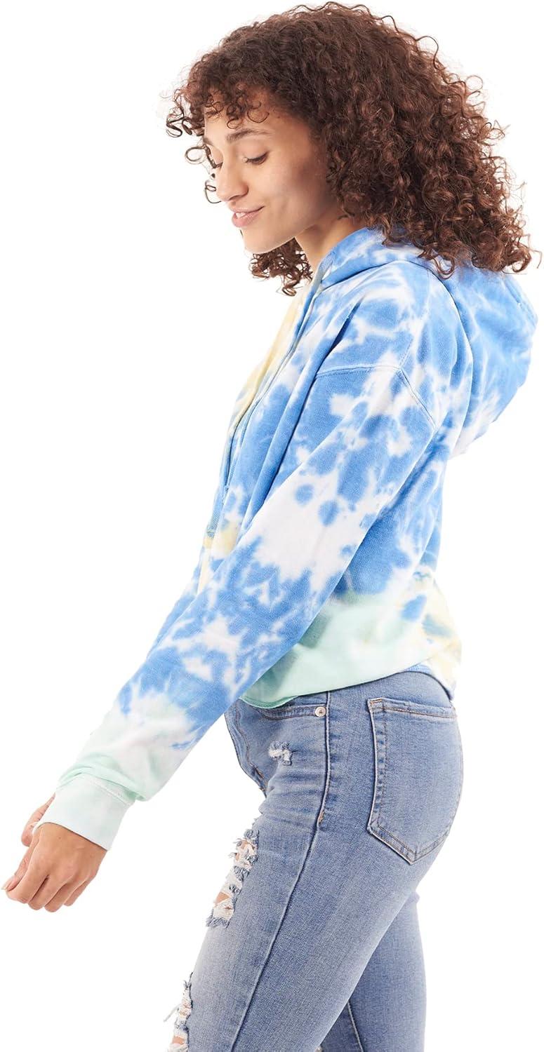 imageBrisco Brands Womens Tie Dye Crop Hoodie Colorful Cloud Fleece Drawstring Hooded Pullover SweatshirtSunshower