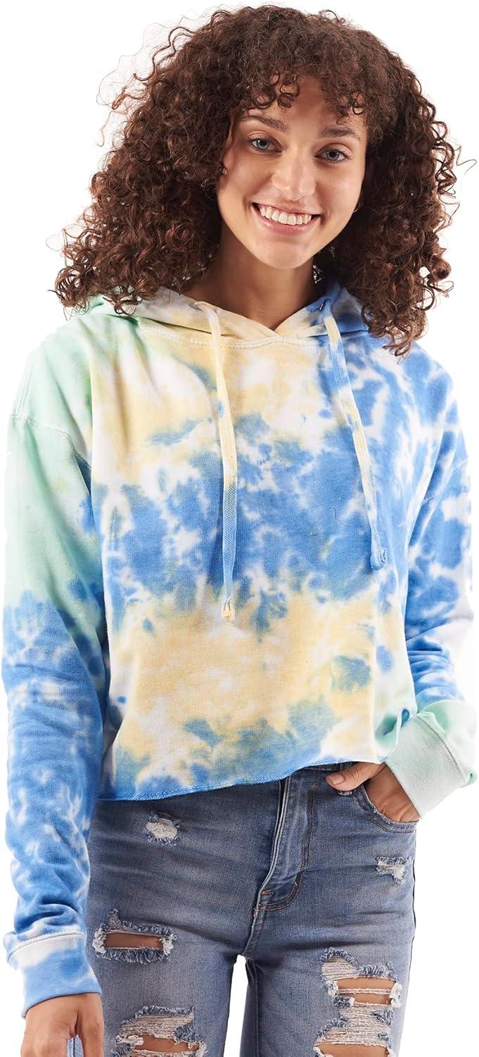 imageBrisco Brands Womens Tie Dye Crop Hoodie Colorful Cloud Fleece Drawstring Hooded Pullover SweatshirtSunshower