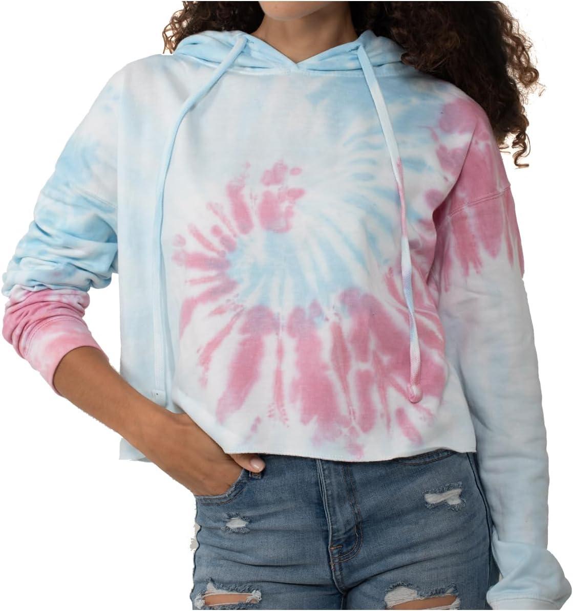imageBrisco Brands Womens Tie Dye Crop Hoodie Colorful Spiral Fleece Drawstring Hooded Pullover SweatshirtBubblegum