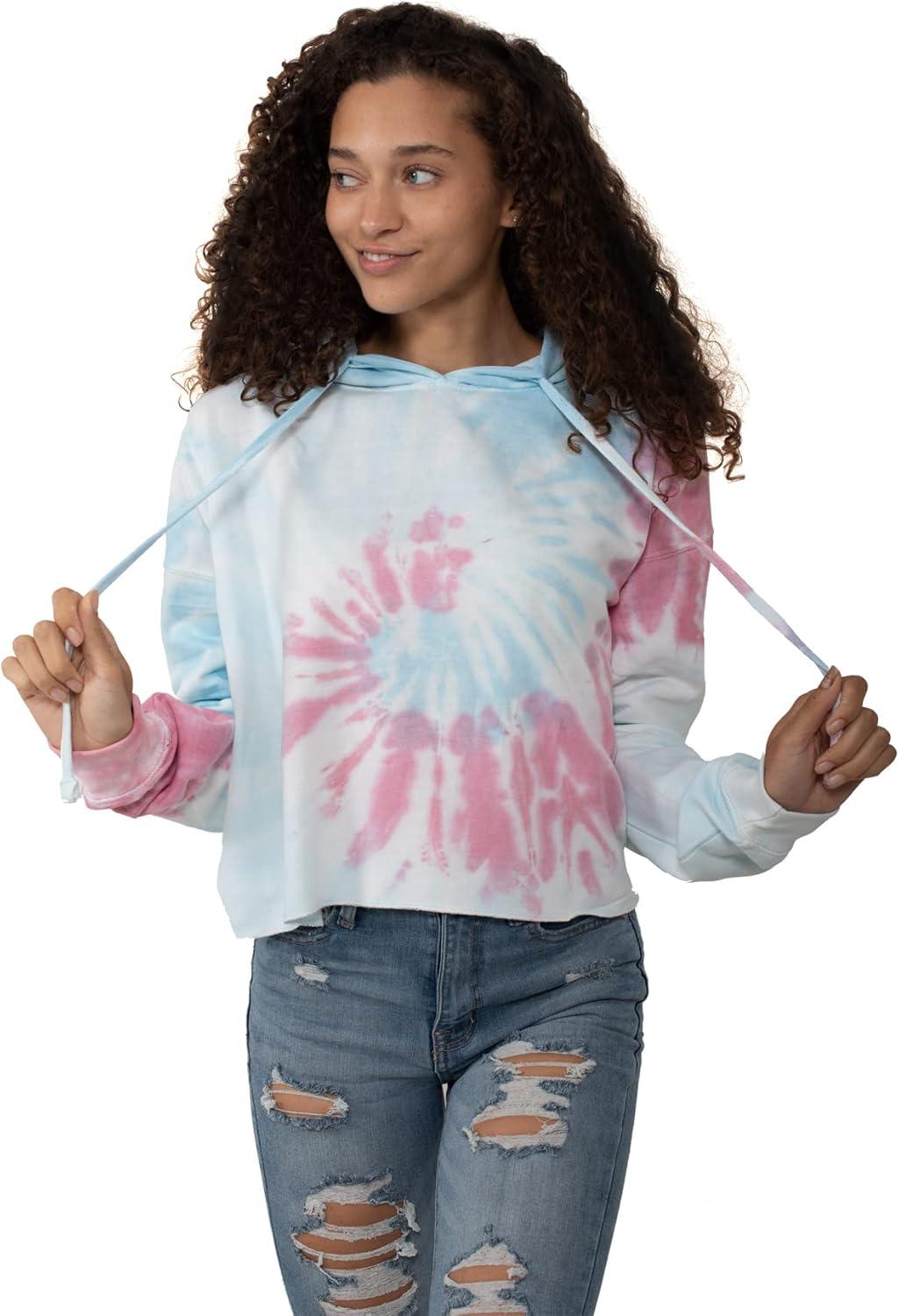 imageBrisco Brands Womens Tie Dye Crop Hoodie Colorful Spiral Fleece Drawstring Hooded Pullover SweatshirtBubblegum