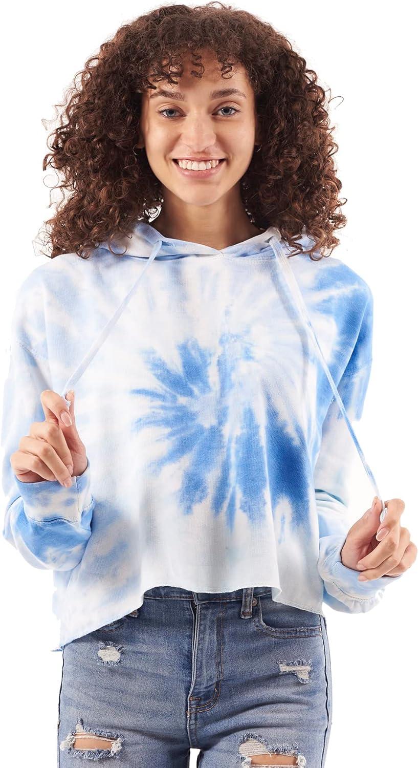 imageBrisco Brands Womens Tie Dye Crop Hoodie Colorful Spiral Fleece Drawstring Hooded Pullover SweatshirtPeppermint