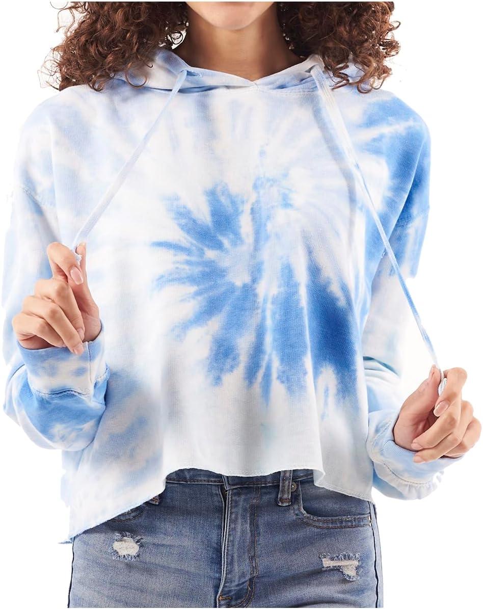 imageBrisco Brands Womens Tie Dye Crop Hoodie Colorful Spiral Fleece Drawstring Hooded Pullover SweatshirtPeppermint