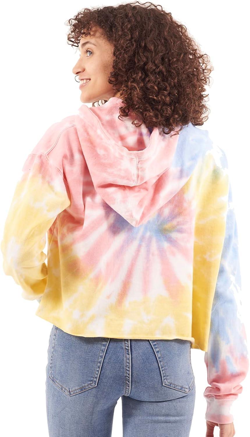 imageBrisco Brands Womens Tie Dye Crop Hoodie Colorful Spiral Fleece Drawstring Hooded Pullover SweatshirtSnowcone
