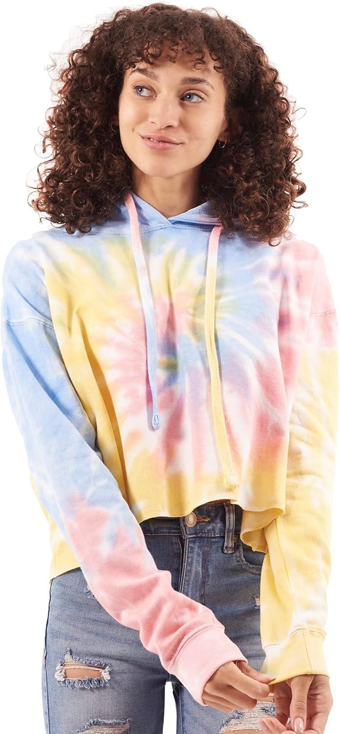 imageBrisco Brands Womens Tie Dye Crop Hoodie Colorful Spiral Fleece Drawstring Hooded Pullover SweatshirtSnowcone