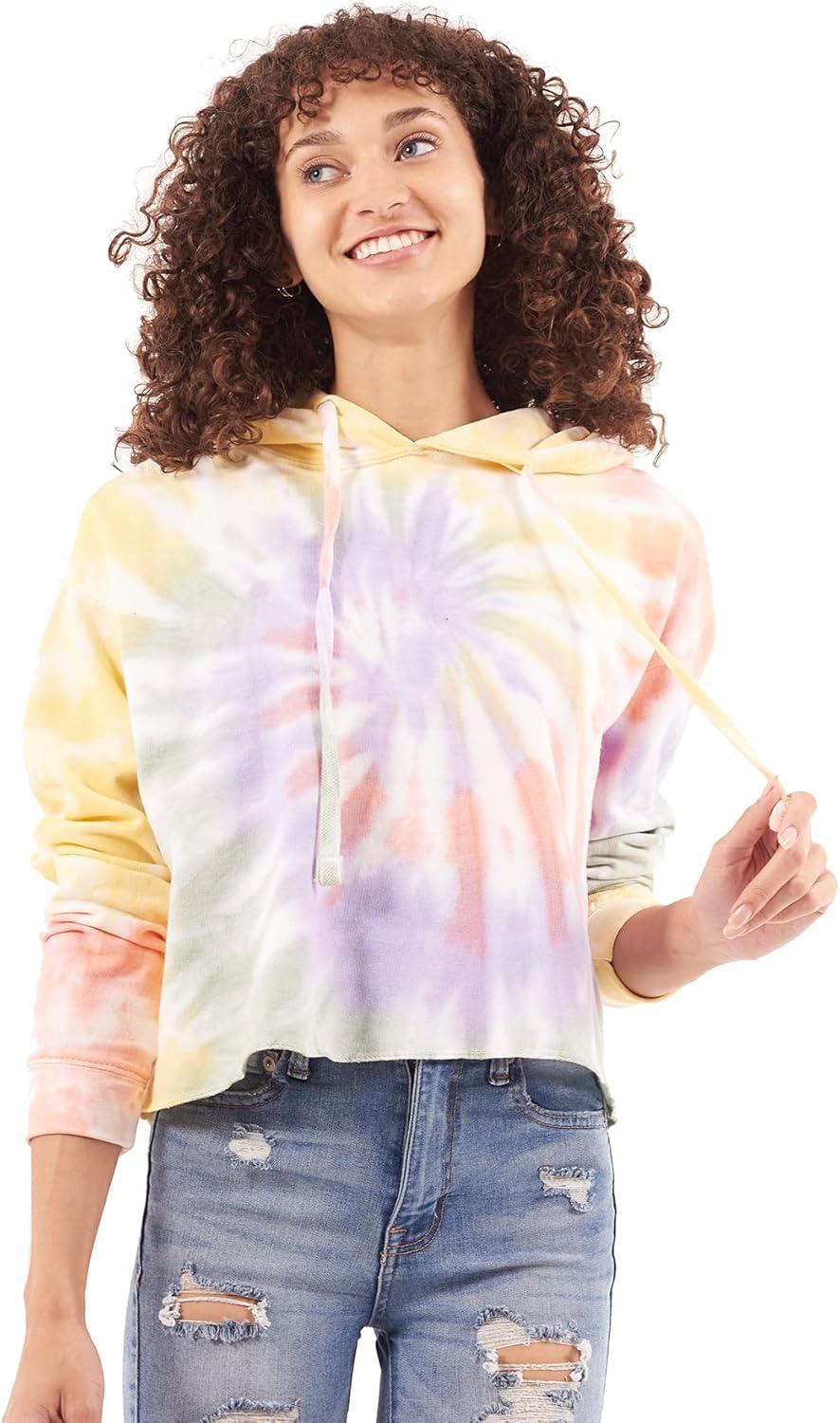 imageBrisco Brands Womens Tie Dye Crop Hoodie Colorful Spiral Fleece Drawstring Hooded Pullover SweatshirtVacation Vibes