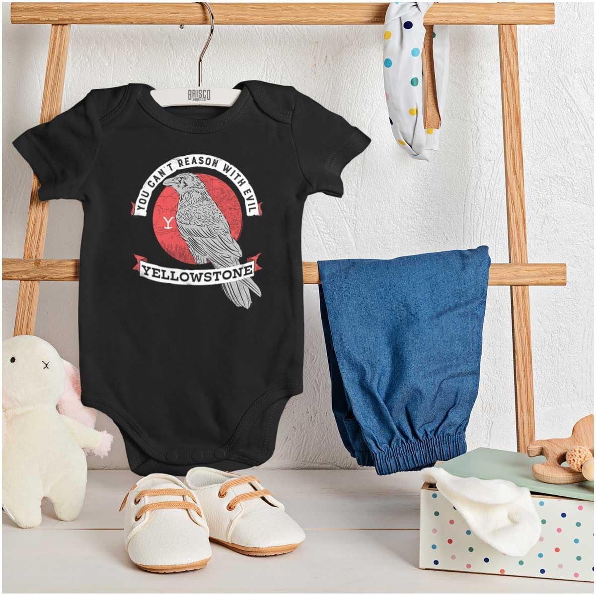 imageBrisco Brands Yellowstone Cant Reason with Evil Baby Romper Boys or GirlsBlack