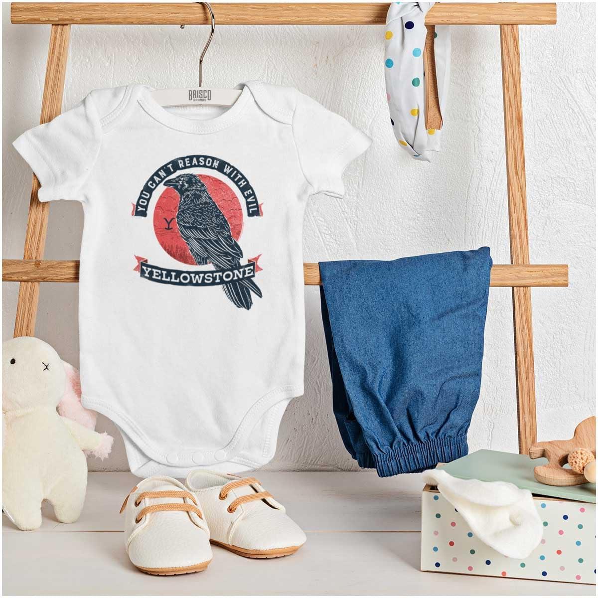imageBrisco Brands Yellowstone Cant Reason with Evil Baby Romper Boys or GirlsWhite