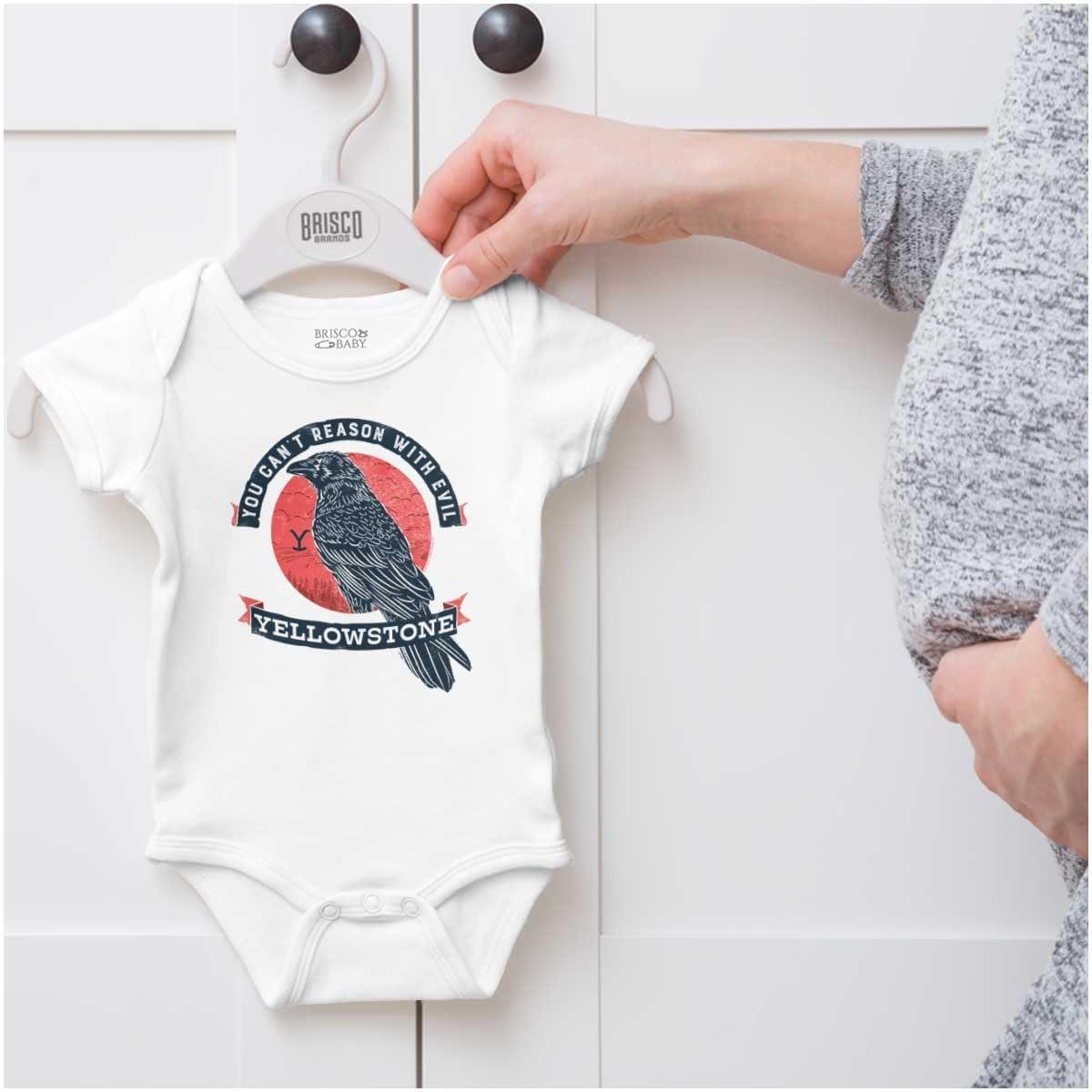 imageBrisco Brands Yellowstone Cant Reason with Evil Baby Romper Boys or GirlsWhite
