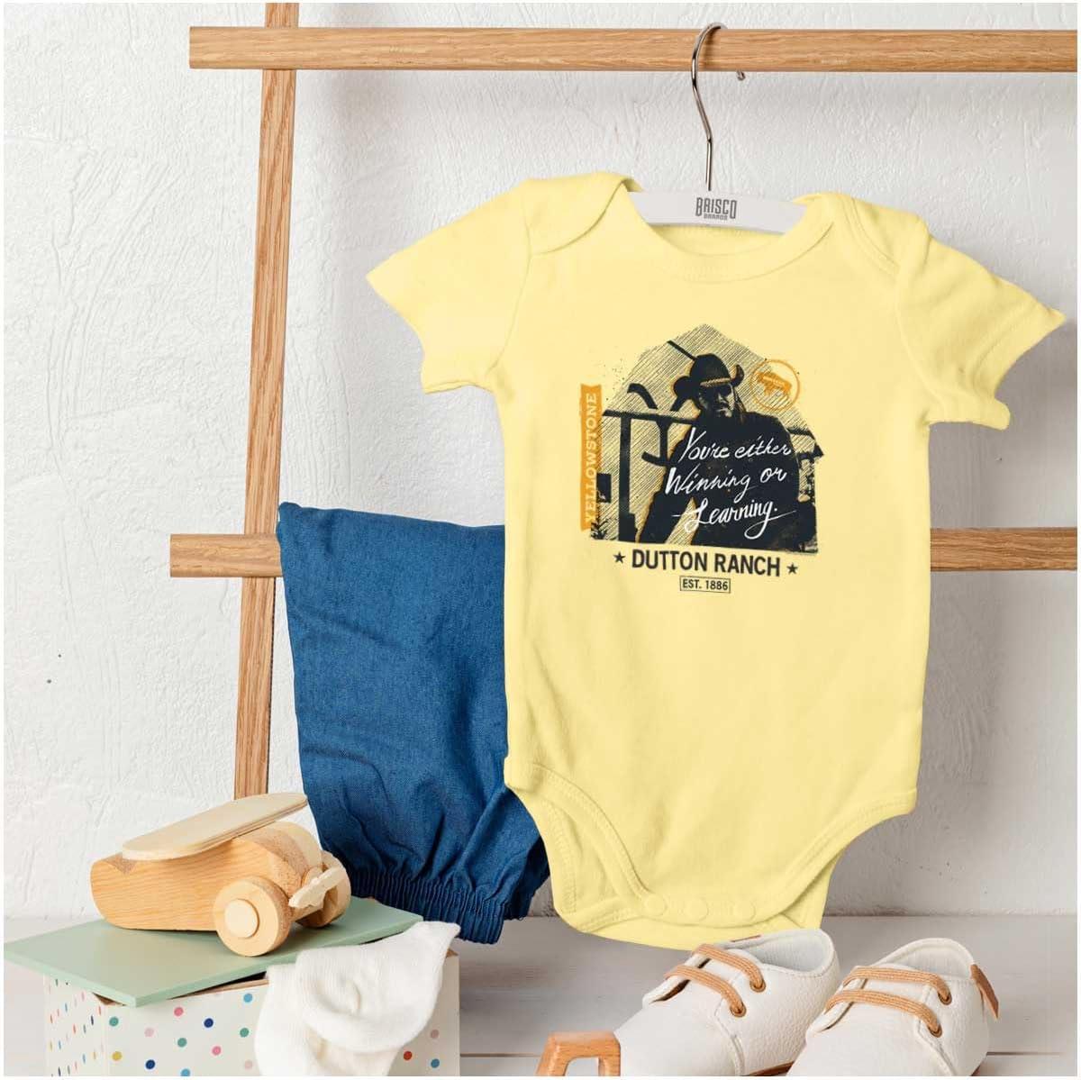 imageBrisco Brands Yellowstone Cowboy Winning or Losing Baby Romper Boys or GirlsBanana