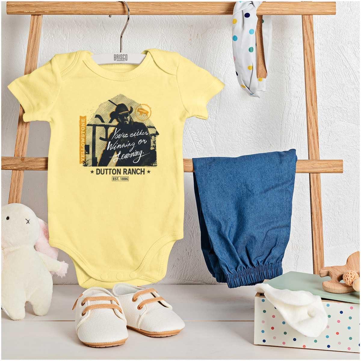 imageBrisco Brands Yellowstone Cowboy Winning or Losing Baby Romper Boys or GirlsBanana