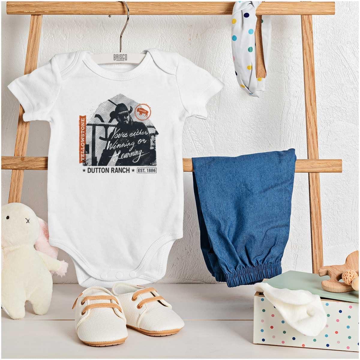 imageBrisco Brands Yellowstone Cowboy Winning or Losing Baby Romper Boys or GirlsWhite