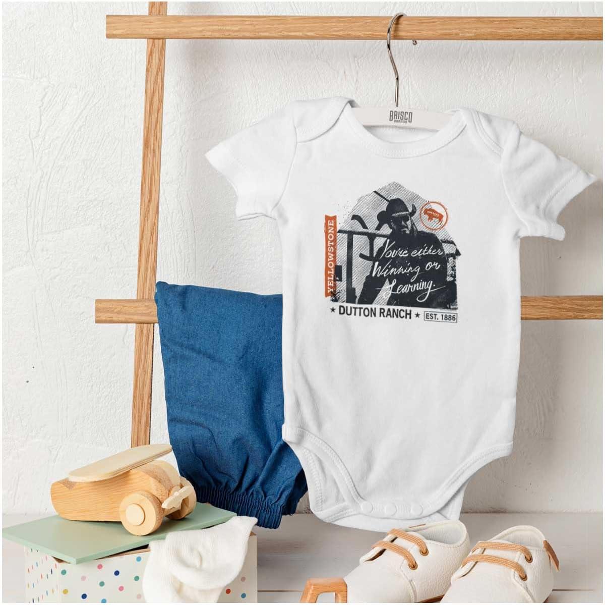imageBrisco Brands Yellowstone Cowboy Winning or Losing Baby Romper Boys or GirlsWhite