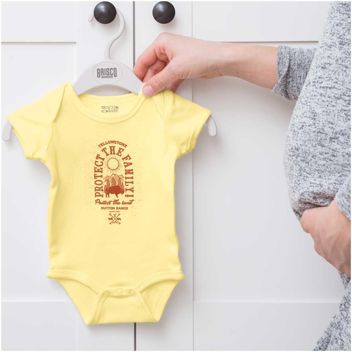 imageBrisco Brands Yellowstone Protect the Land Buffalo Baby Romper Boys or GirlsBanana