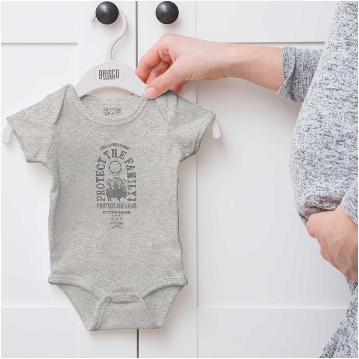 imageBrisco Brands Yellowstone Protect the Land Buffalo Baby Romper Boys or GirlsHeather