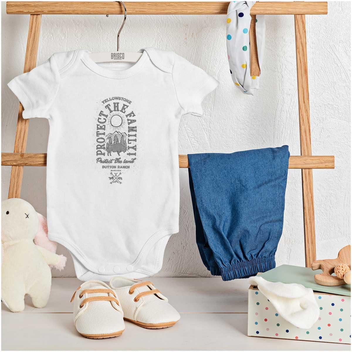 imageBrisco Brands Yellowstone Protect the Land Buffalo Baby Romper Boys or GirlsWhite