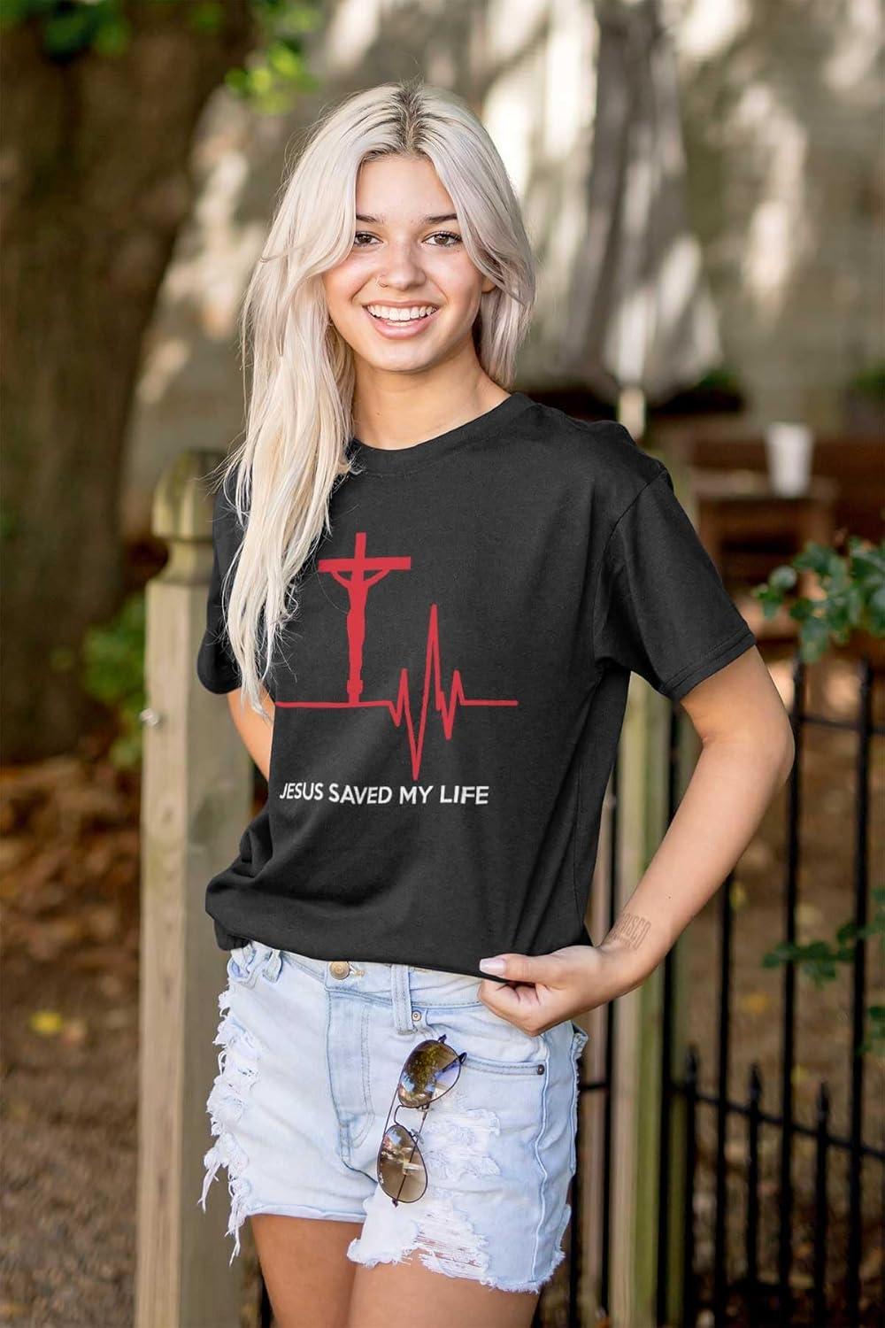 imageChristian Strong Jesus Saved My Life Crucifix Graphic T Shirt Men or WomenBlack