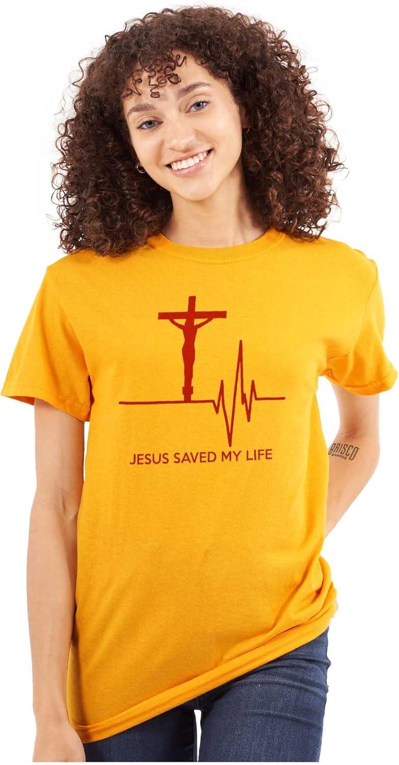 imageChristian Strong Jesus Saved My Life Crucifix Graphic T Shirt Men or WomenGold