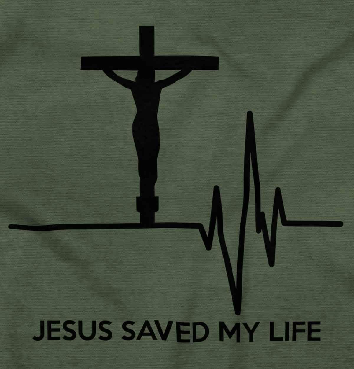 imageChristian Strong Jesus Saved My Life Crucifix Graphic T Shirt Men or WomenMilitary Green