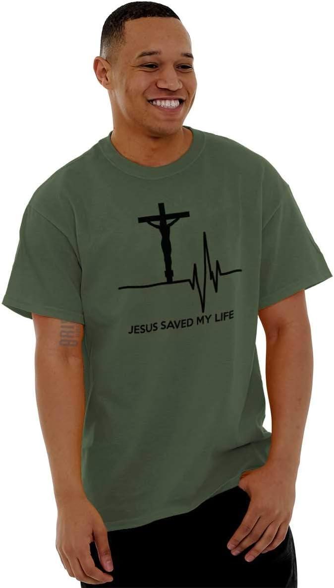 imageChristian Strong Jesus Saved My Life Crucifix Graphic T Shirt Men or WomenMilitary Green