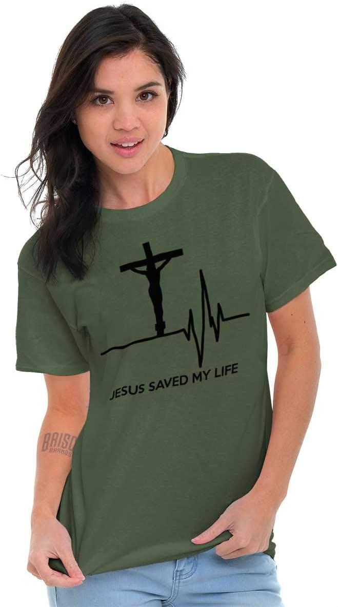 imageChristian Strong Jesus Saved My Life Crucifix Graphic T Shirt Men or WomenMilitary Green
