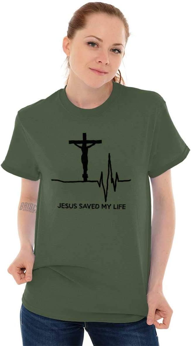 imageChristian Strong Jesus Saved My Life Crucifix Graphic T Shirt Men or WomenMilitary Green
