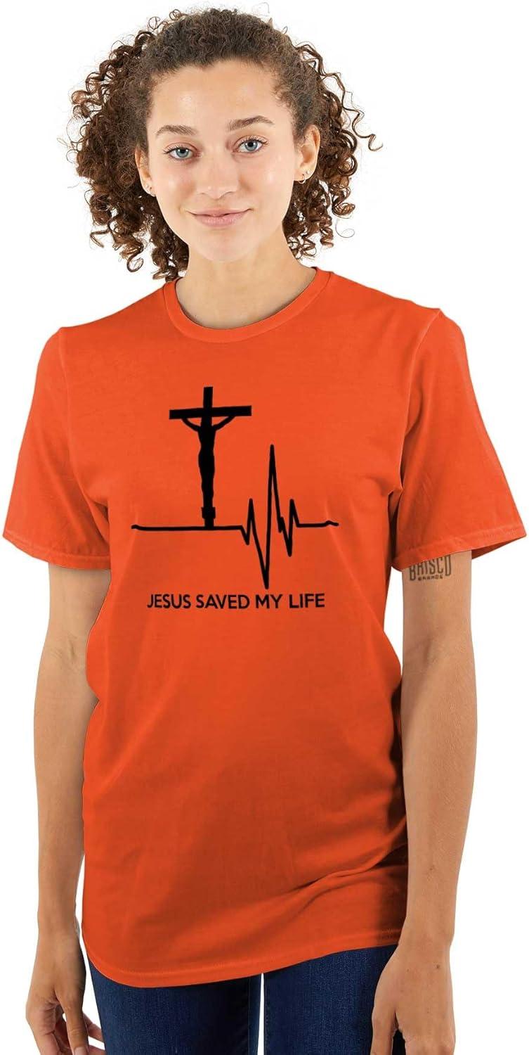imageChristian Strong Jesus Saved My Life Crucifix Graphic T Shirt Men or WomenOrange