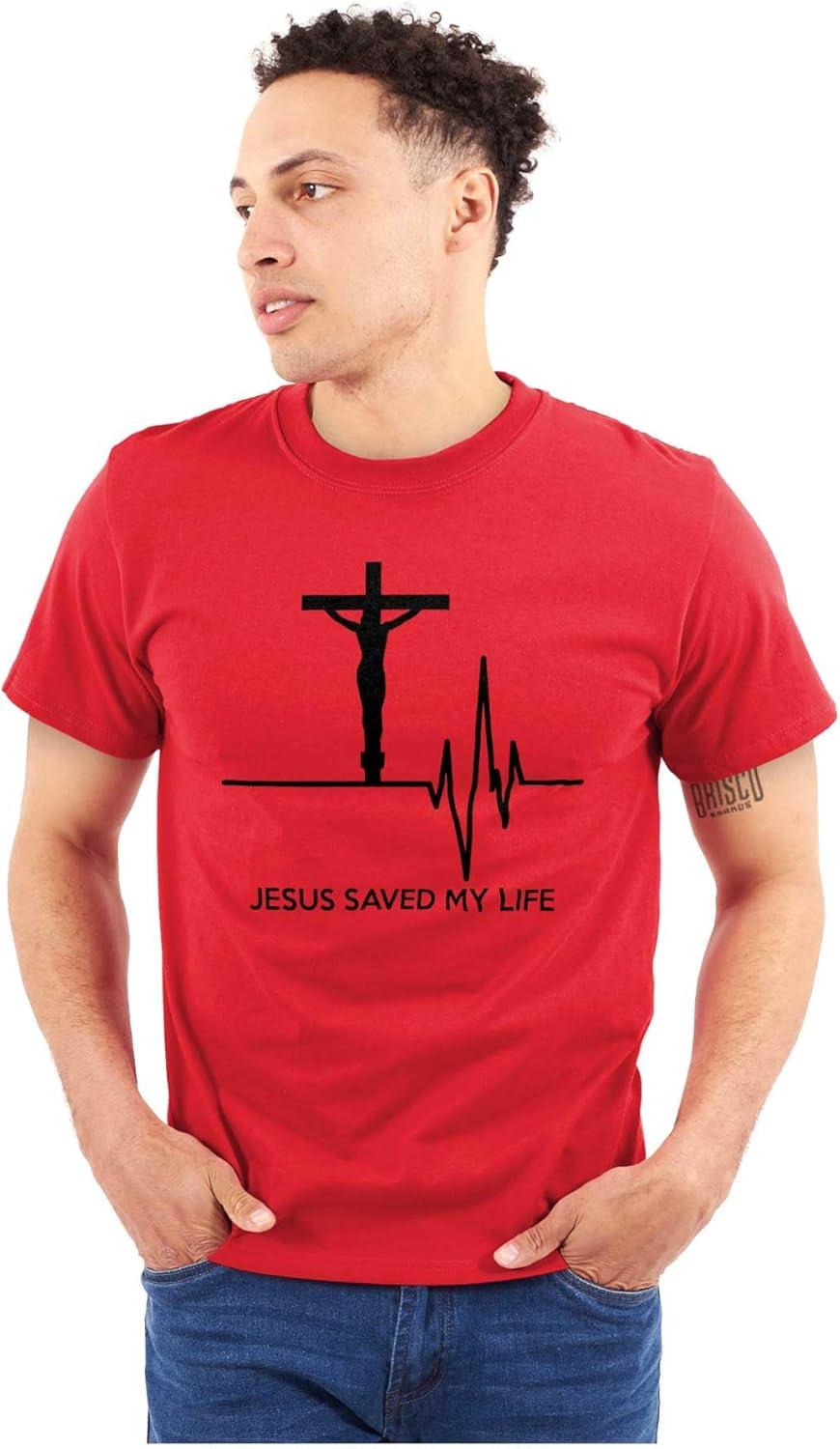 imageChristian Strong Jesus Saved My Life Crucifix Graphic T Shirt Men or WomenRed