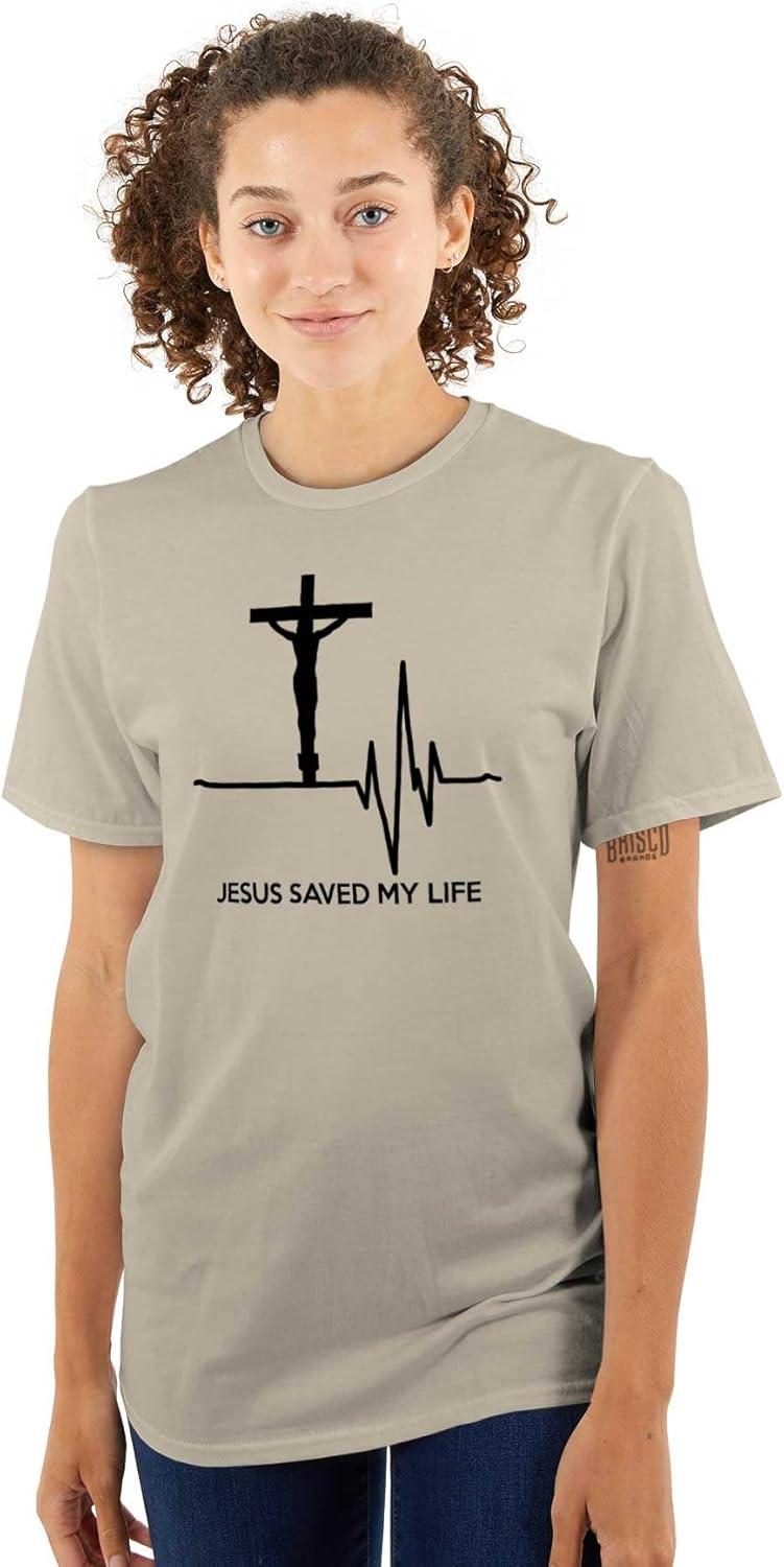 imageChristian Strong Jesus Saved My Life Crucifix Graphic T Shirt Men or WomenSand