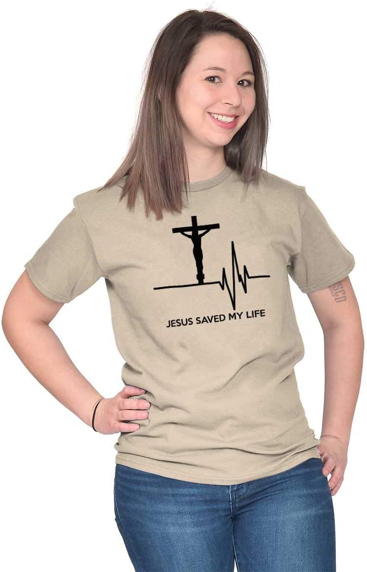imageChristian Strong Jesus Saved My Life Crucifix Graphic T Shirt Men or WomenSand