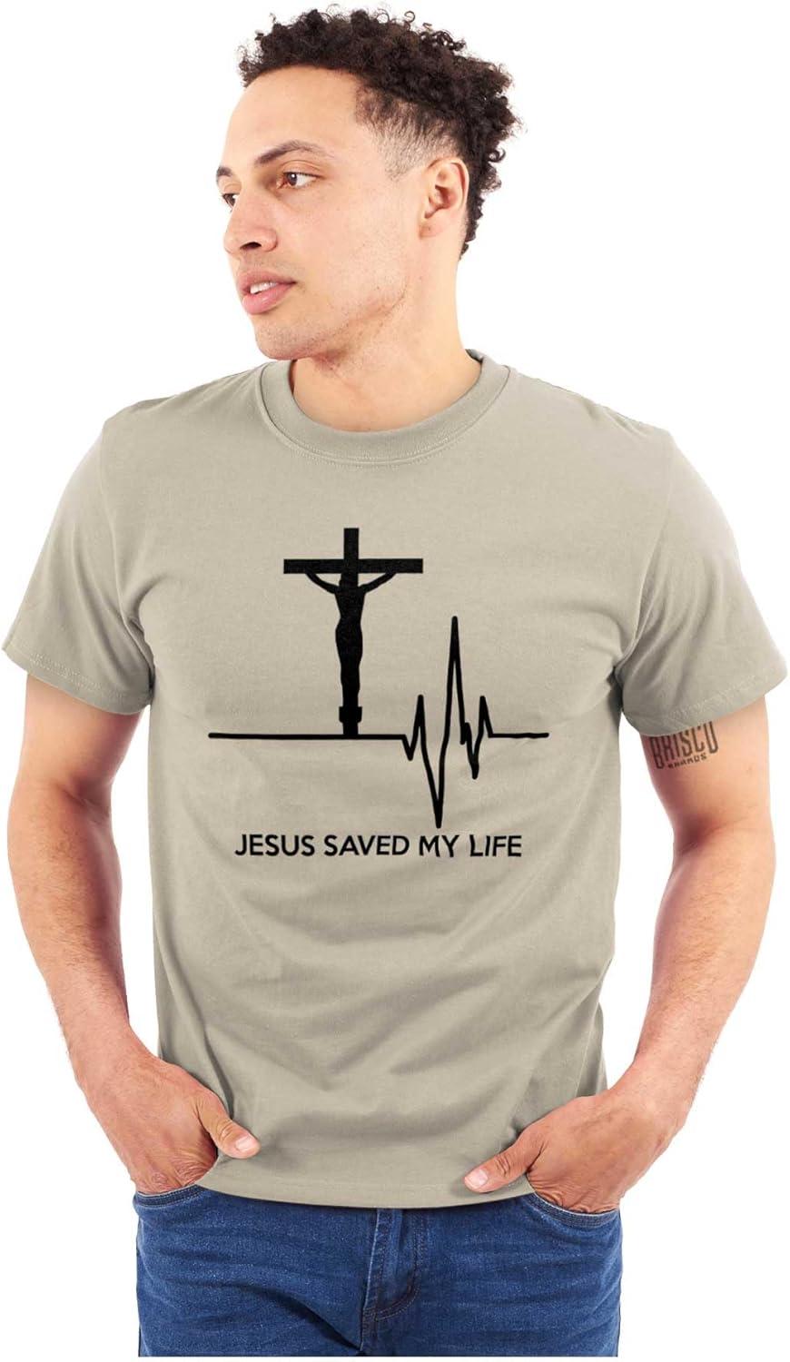 imageChristian Strong Jesus Saved My Life Crucifix Graphic T Shirt Men or WomenSand