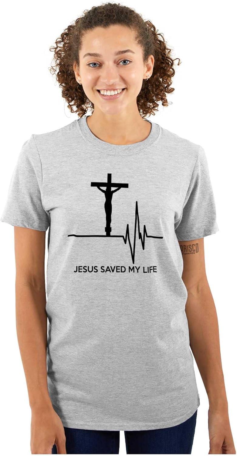 imageChristian Strong Jesus Saved My Life Crucifix Graphic T Shirt Men or WomenSport Grey