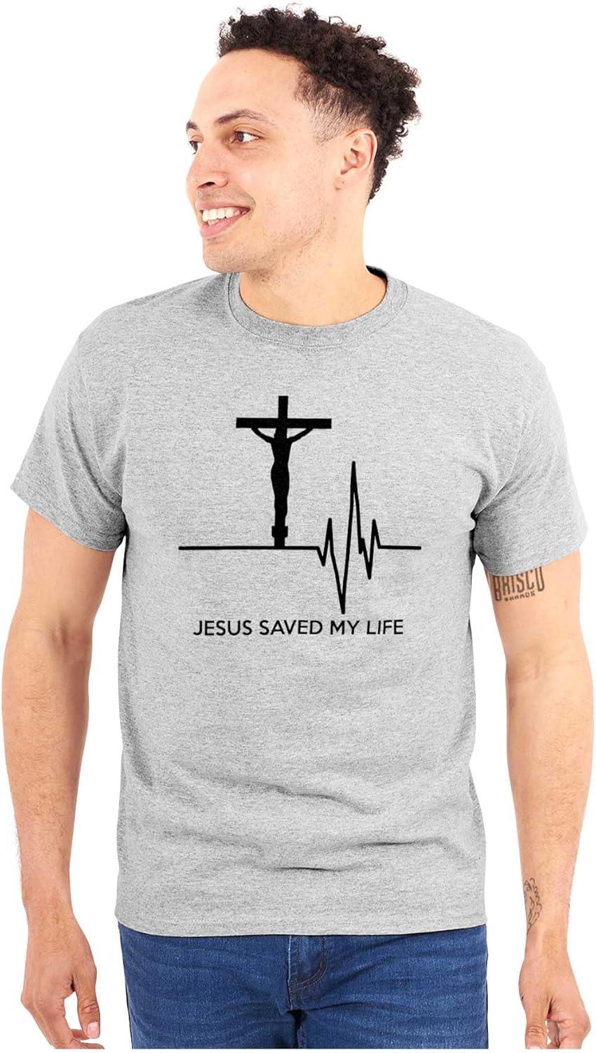 imageChristian Strong Jesus Saved My Life Crucifix Graphic T Shirt Men or WomenSport Grey