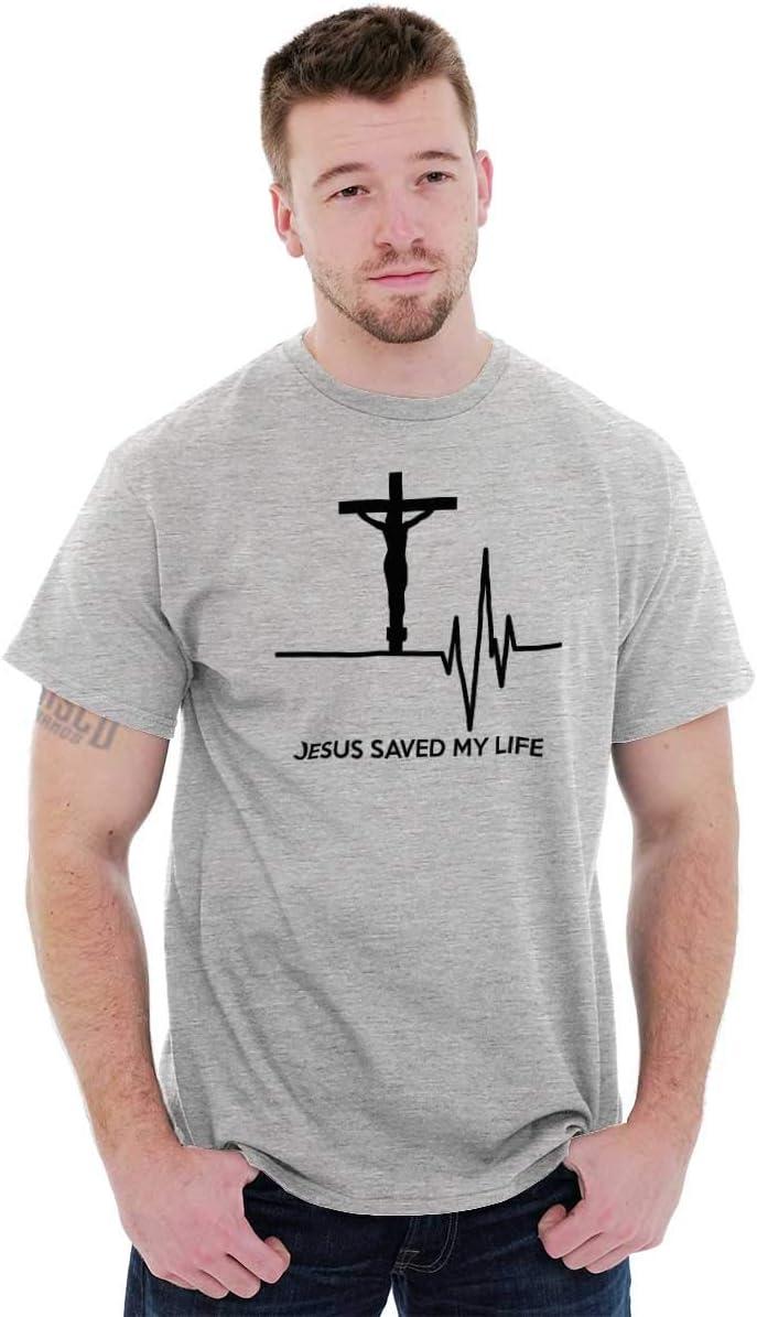 imageChristian Strong Jesus Saved My Life Crucifix Graphic T Shirt Men or WomenSport Grey