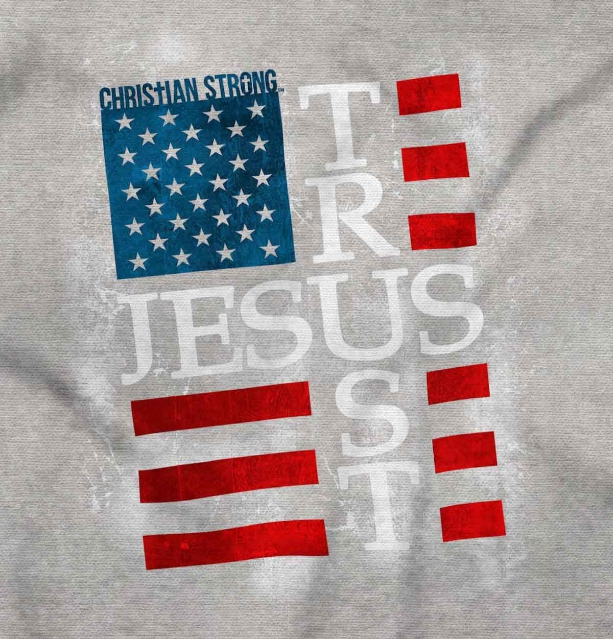 imageChristian Strong Trust Jesus USA American Flag Cross Hoodie Sweatshirt Women MenSport Grey