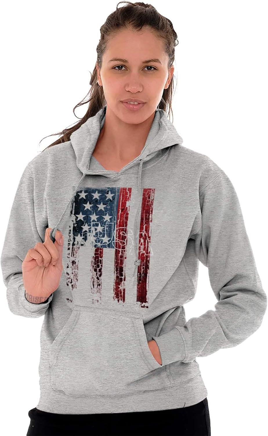 imageClassic Teaze American Flag Vertical Star Antique Hoodie Sweatshirt Women MenSport Grey