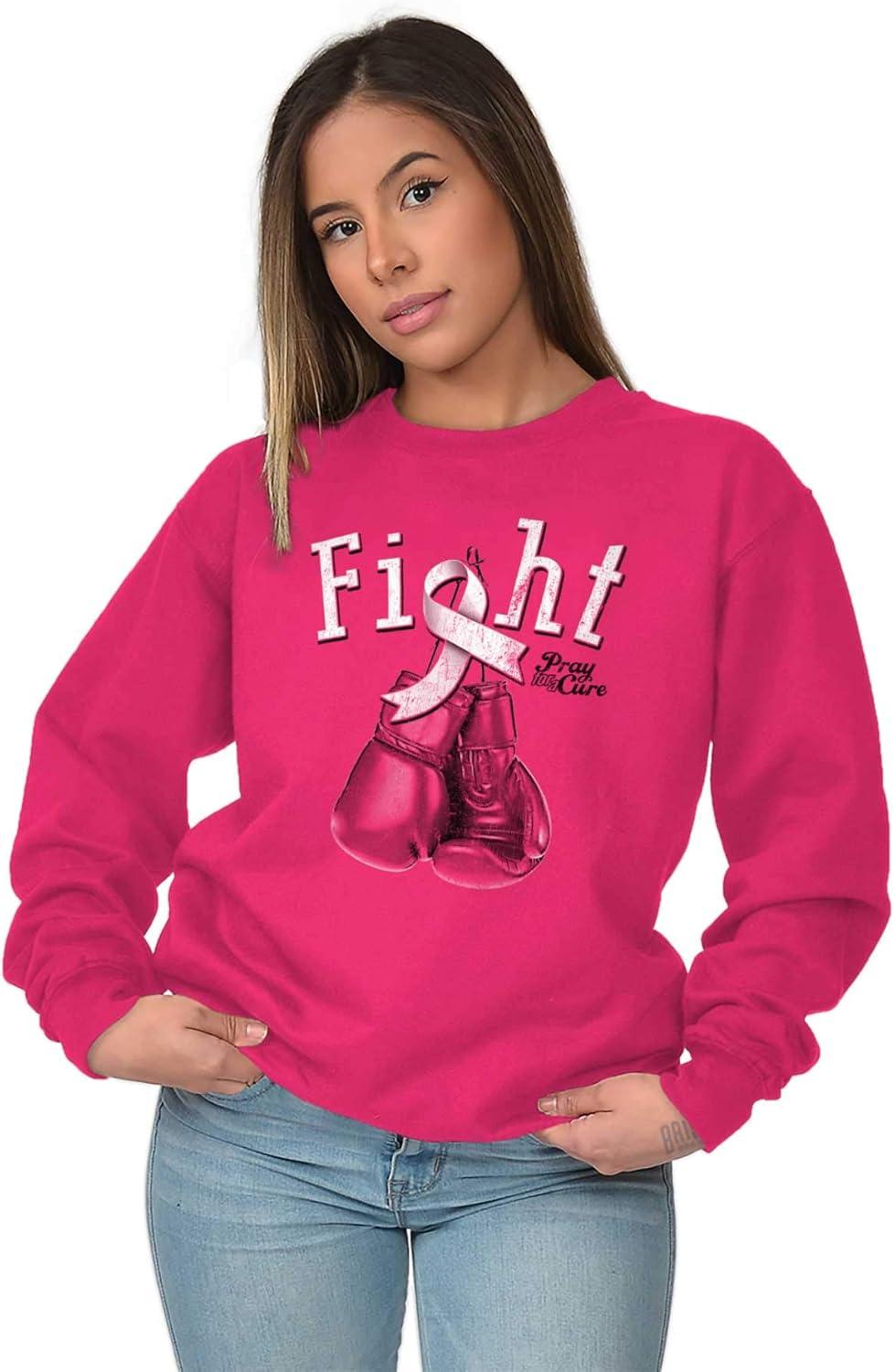imageClassic Teaze Fight Boxing Breast Cancer Warrior Women Crewneck SweatshirtHeliconia