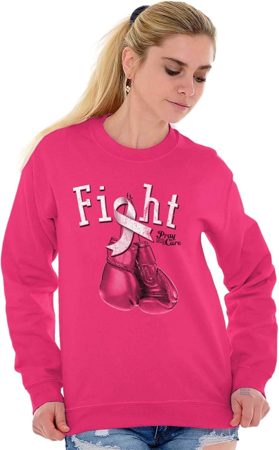 imageClassic Teaze Fight Boxing Breast Cancer Warrior Women Crewneck SweatshirtHeliconia