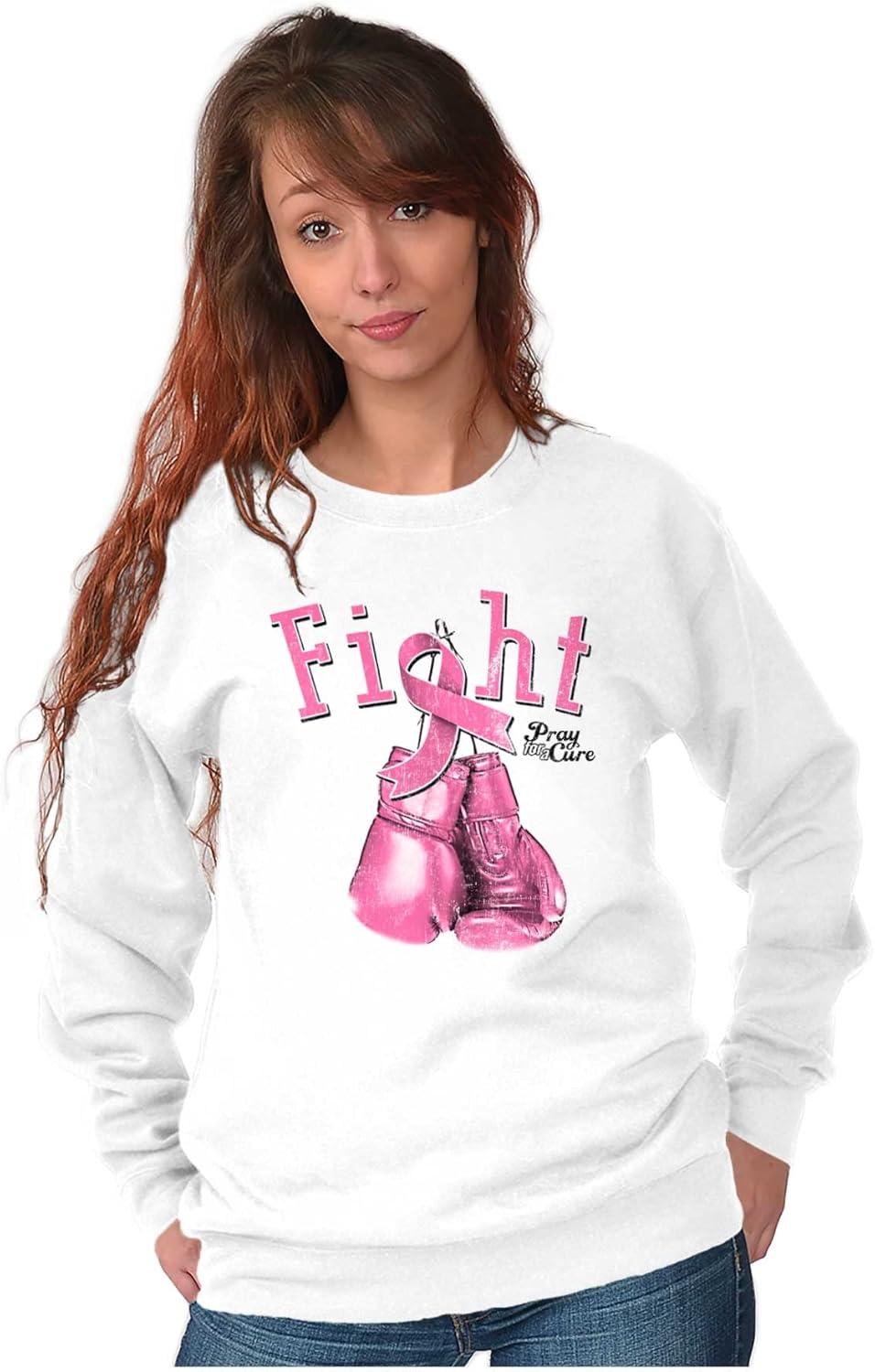 imageClassic Teaze Fight Boxing Breast Cancer Warrior Women Crewneck SweatshirtWhite