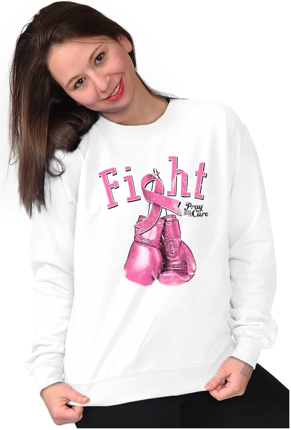 imageClassic Teaze Fight Boxing Breast Cancer Warrior Women Crewneck SweatshirtWhite