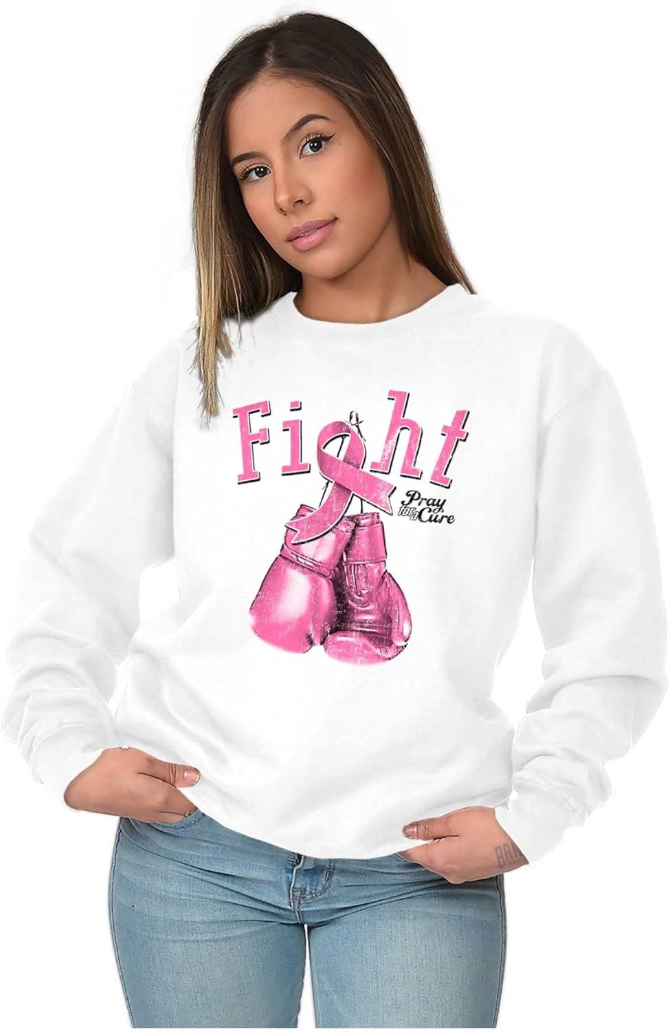 imageClassic Teaze Fight Boxing Breast Cancer Warrior Women Crewneck SweatshirtWhite