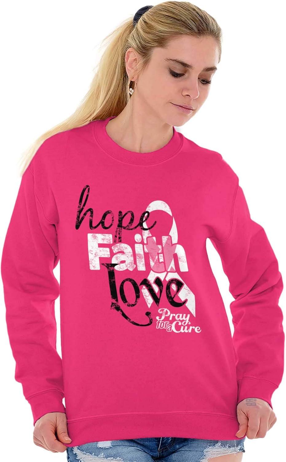 imageClassic Teaze Hope Faith Love Breast Cancer Support Women Crewneck SweatshirtHeliconia