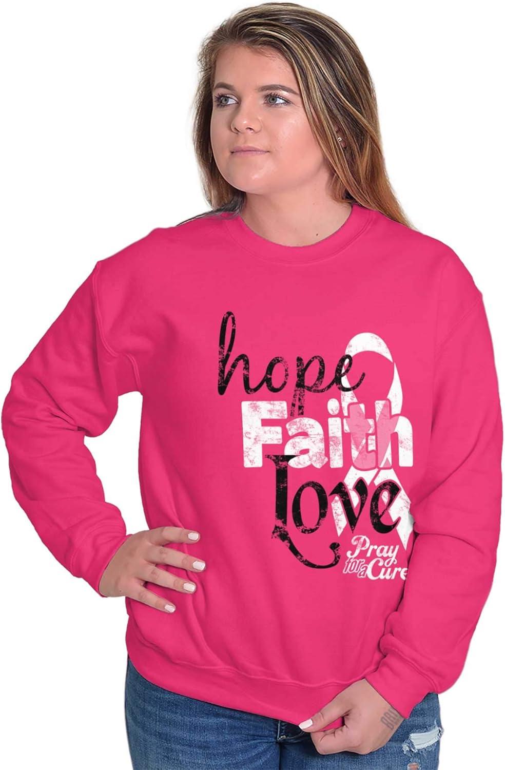 imageClassic Teaze Hope Faith Love Breast Cancer Support Women Crewneck SweatshirtHeliconia