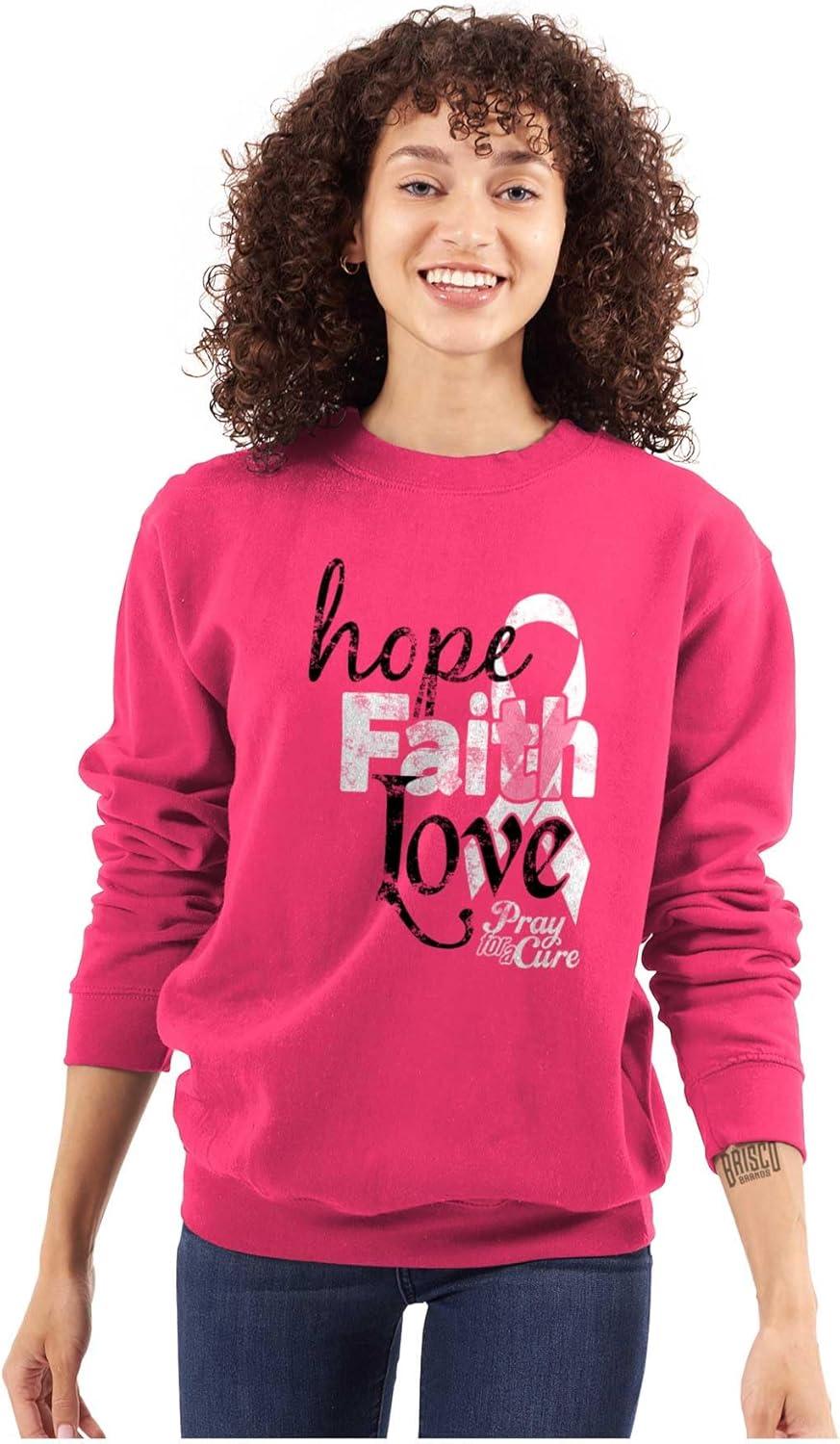 imageClassic Teaze Hope Faith Love Breast Cancer Support Women Crewneck SweatshirtHeliconia