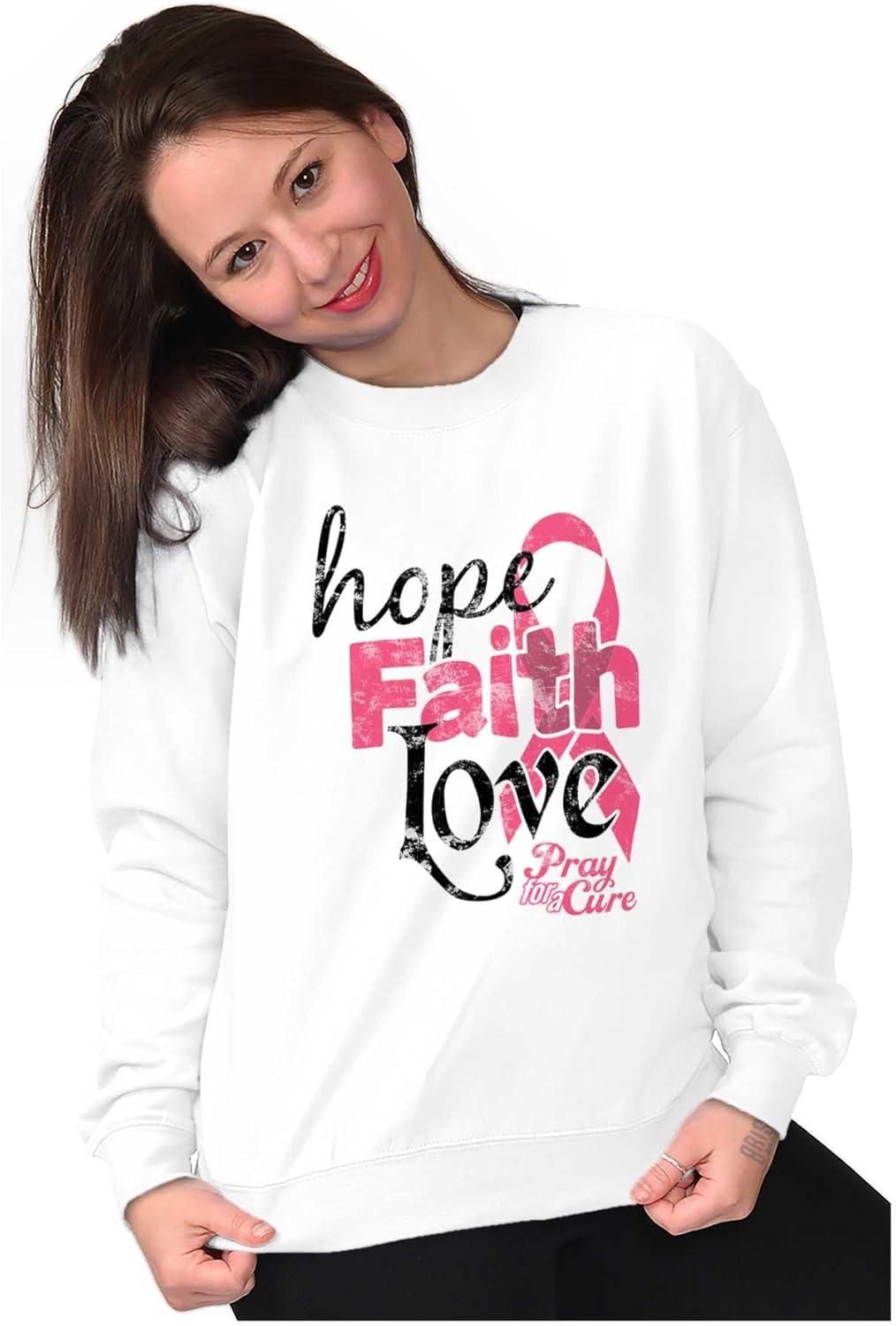 imageClassic Teaze Hope Faith Love Breast Cancer Support Women Crewneck SweatshirtWhite
