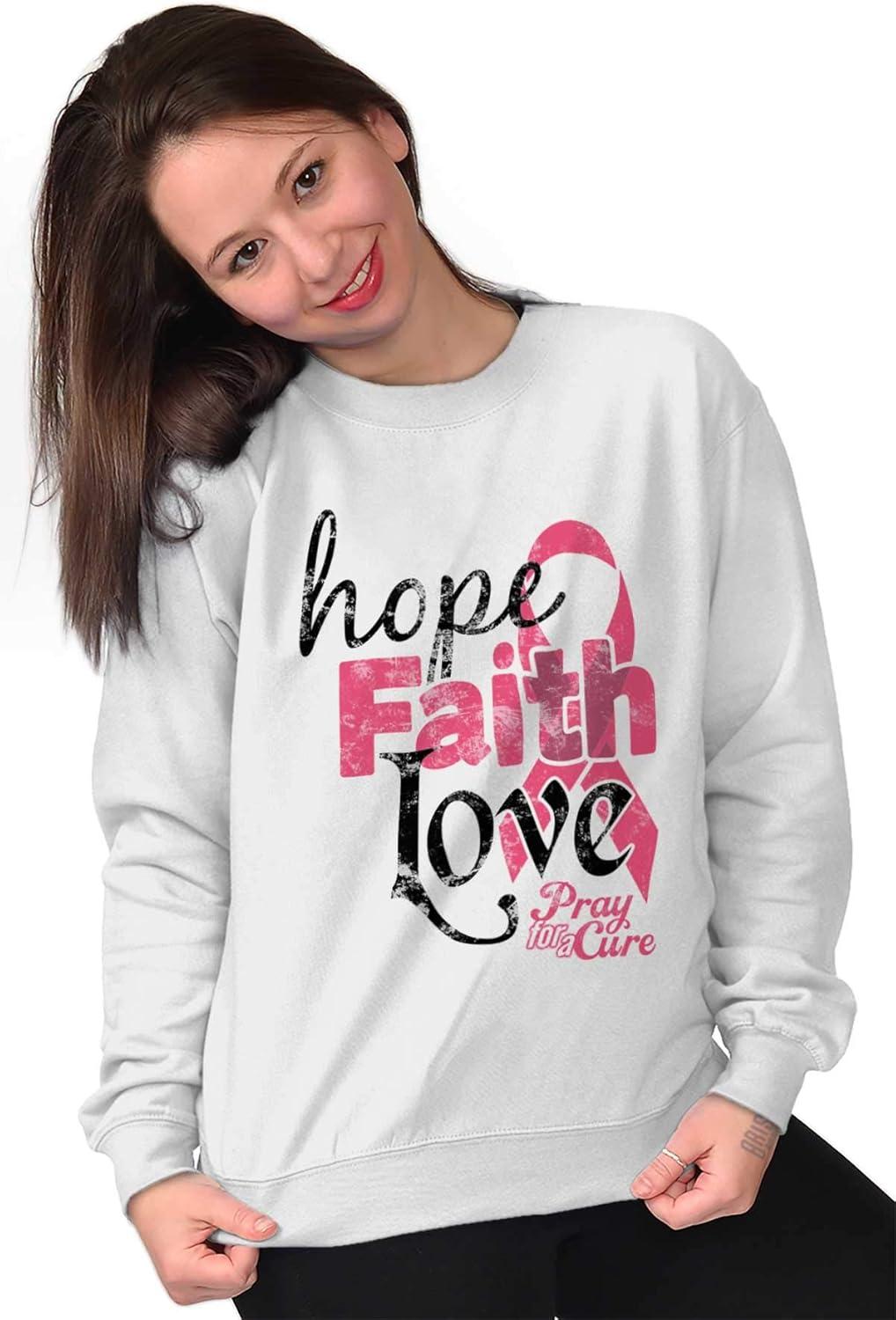 imageClassic Teaze Hope Faith Love Breast Cancer Support Women Crewneck SweatshirtWhite