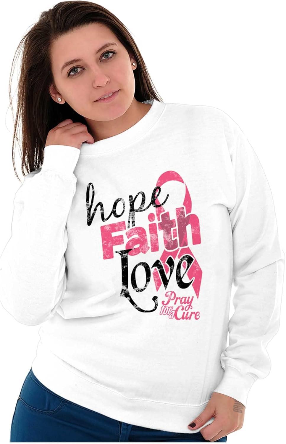 imageClassic Teaze Hope Faith Love Breast Cancer Support Women Crewneck SweatshirtWhite